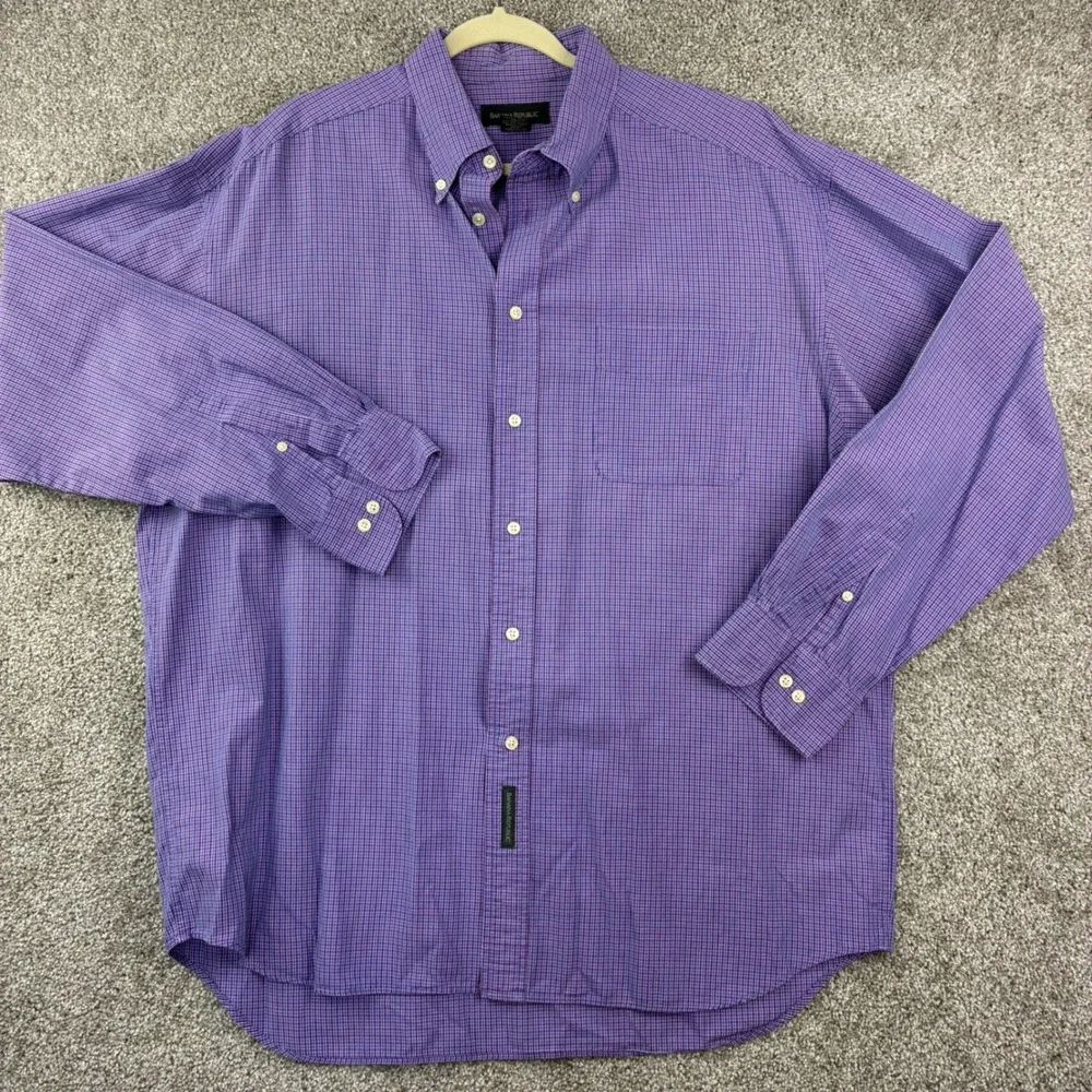Banana Republic Shirt Mens XL Purple Micro Check Cotton Business Casual Academia